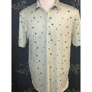 Adidas Mens Golf Polo Shirt Medium Green 3D Sphere Dot Print Performance Top